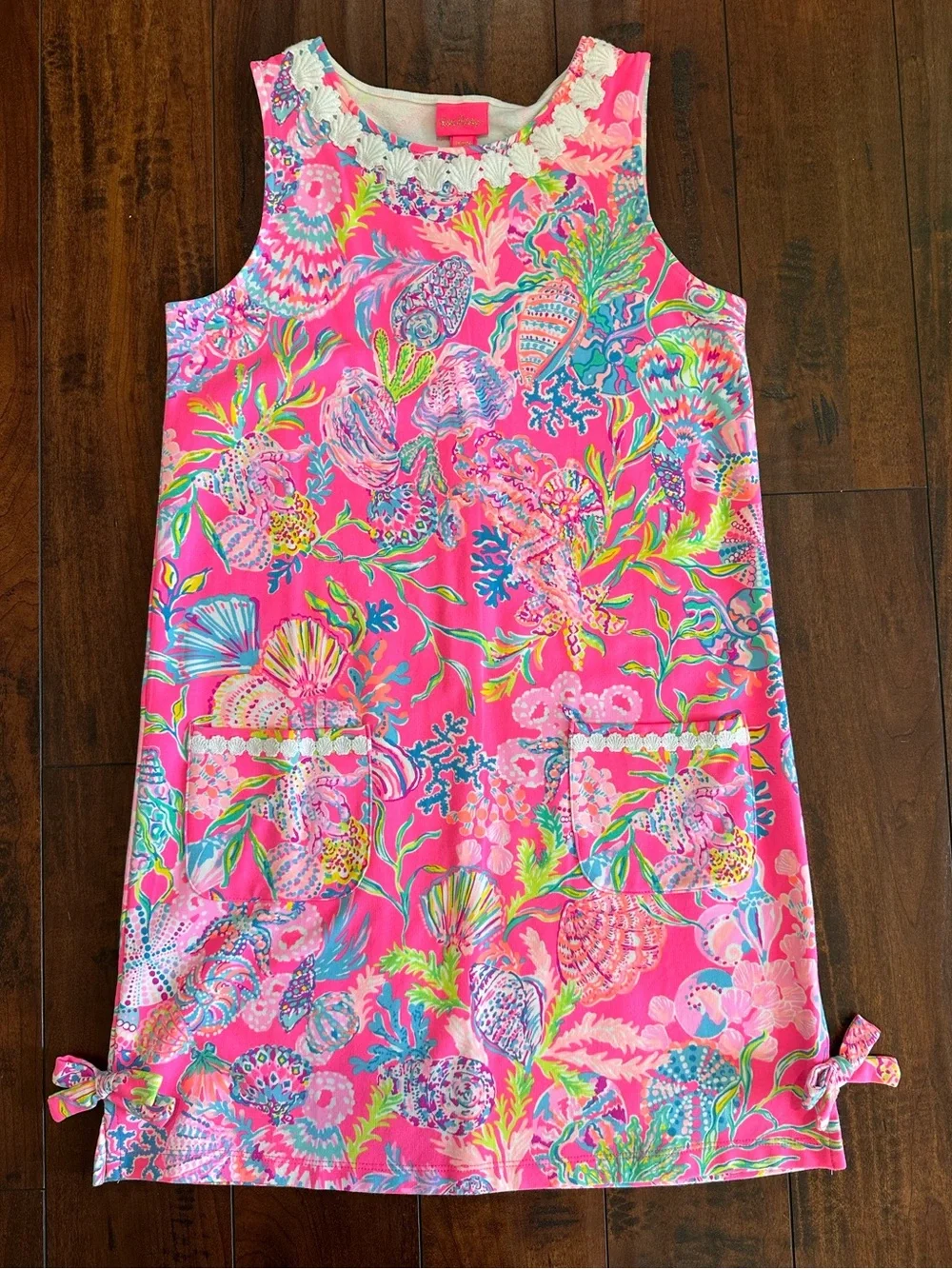 Lilly Pulitzer Girls Pink Stretch Seashell Print Shift Dress Sz XL (12-14)